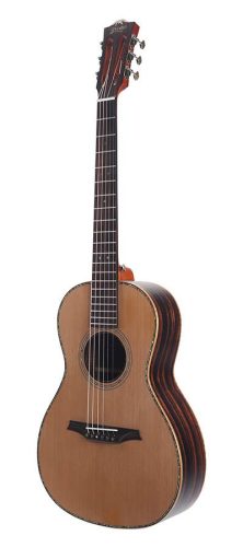 BAR6 Bromo Rocky Mountain Series parlor guitar all solid tonewoods, amara ebony fb, natural, with heavy duty bag