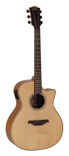 BAT2CE Bromo Tahoma Series auditorium guitar with solid top, cutaway with EQ, amara ebony fb, natural