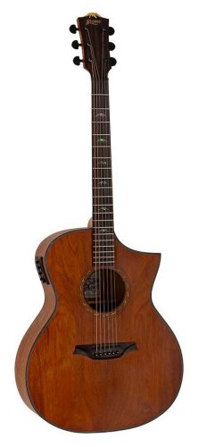 BAT4MCE Bromo Tahoma Series auditorium guitar with solid mahogany top, cutaway with EQ, amara ebony fb, natural