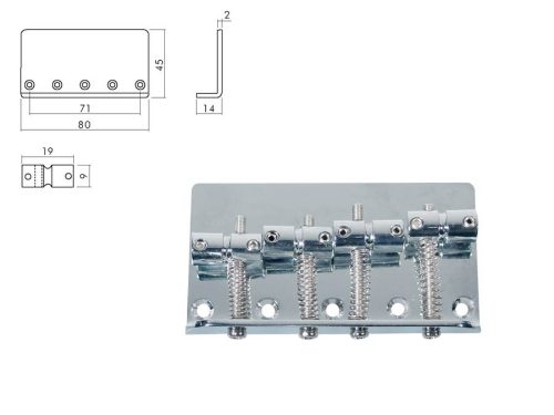 BB-104-C Boston  bridge-tailpiece, Jocker/ Puncher bass, pitch 19mm, chrome