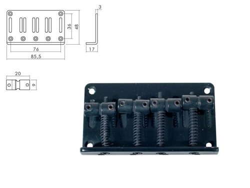 BB-134-B Boston  bridge-tailpiece, Jocker/ Puncher bass, pitch 20mm, black