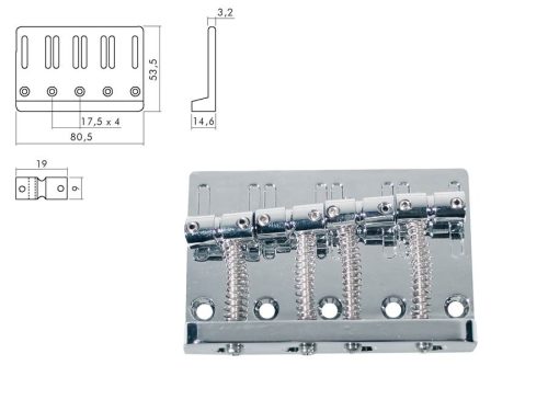 BB-204-C Boston  bridge-tailpiece, Jocker/ Puncher bass, pitch 20mm, chrome