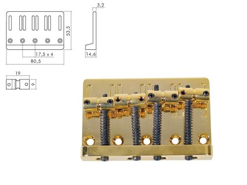BB-204-G Boston  bridge-tailpiece, Jocker/ Puncher bass, pitch 20mm, gold