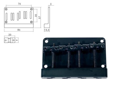 BB-304-B Boston  bridge-tailpiece, Jocker/ Puncher bass, pitch 20mm, black