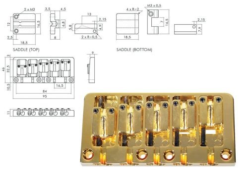 BB-705-G Boston  bridge-tailpiece, WMI-model, 5-string, pitch 16,5mm, gold