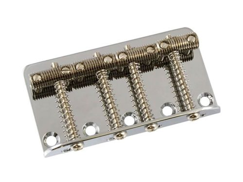 BB0355001 Allparts  bass bridge, vintage style, nickel, threaded rod saddles, 2-1/4" string spacing