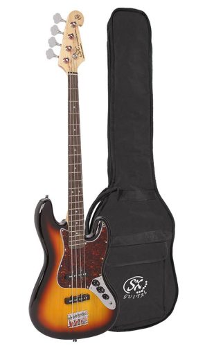 BD1/3TS SX Standard Series J-style electric bass guitar, 3 tone sunburst, with gig bag