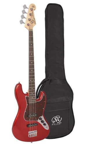 BD1/CAR SX Standard Series J-style electric bass guitar, candy apple red, with gig bag