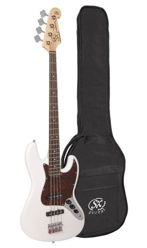 BD1/WT SX Standard Series J-style electric bass guitar, white, with gig bag