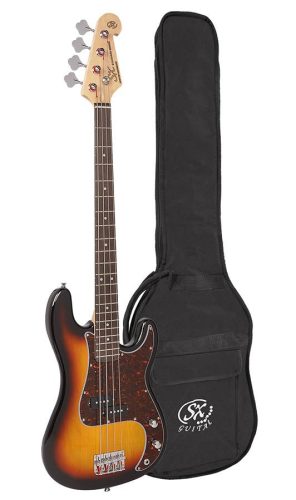 BD2/3TS SX Standard Series P-style electric bass guitar, 3 tone sunburst, with gig bag