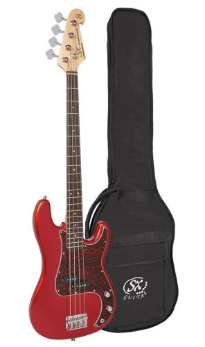 BD2/CAR SX Standard Series P-style electric bass guitar, candy apple red, with gig bag