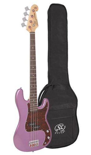 BD2/MPP SX Standard Series P-style electric bass guitar, midnight purple, with gig bag