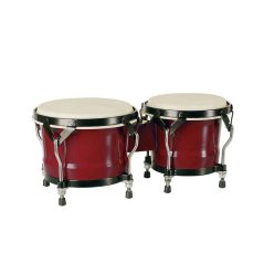   Hayman BG-405-RD Hartholz-Bongos – 6,85″ & 7,95″ Hochglanz Rot, Naturrohhaut-Felle, schwarze Hardware