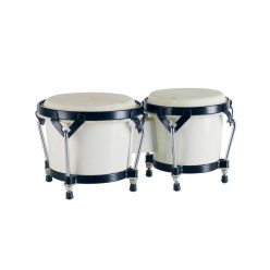   Hayman BG-405-WH Hartholz-Bongos – 6,85″ & 7,95″ Hochglanz Weiß, Naturrohhaut-Felle, schwarze Hardware