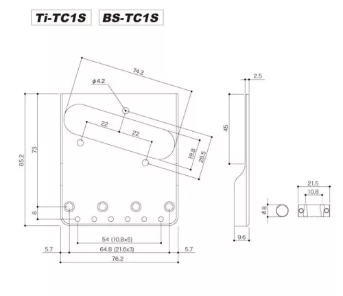 BS-TC1S Gotoh  bridge for e-guitar, Teaser, pitch 10,8mm, brass "In-tune" saddles, nickel