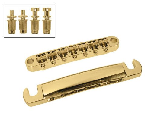 BT-167-G Boston  bridge and tailpiece set, 7-string, with studs, 16" radius, stringspacing 62,6mm, goldplated