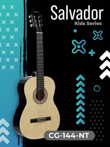 Salvador CG-144-NT - Kids Sorozat Klasszikus Gitár Teljes Méret, Hárs Hátlap és Oldalak, Nikkel Bundok, Trussrod, Fényes Natúr Lakkozás