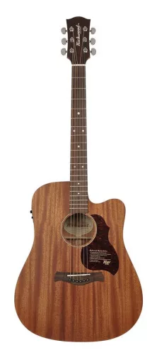 Richwood D-50-CE Master Series handgefertigte Cutaway-Dreadnought – massive Mahagoni-Decke, Mahagoni-Korpus, Satin Open-Pore, Fishman Isys+, Knochensattel, Derjung Deluxe Mechaniken
