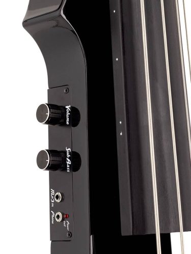 Leonardo EB-50-BK E-Kontrabass – aktiver Tonabnehmer, modernes Design, Stahlstachel, verstellbarer Steg, Tasche, Bogen, Kopfhörer