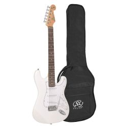   ED1/WT SX Standard Series electric guitar, with 3 single coil pickups and vintage tremolo, bag, white