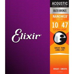  EL-11002 Elixir Nanoweb string set acoustic coated 80/20 bronze, extra light, 010-014-023-030-039-047