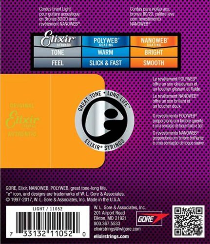 EL-11052 Elixir Nanoweb string set acoustic coated 80/20 bronze, light, 012-016-024-032-042-053