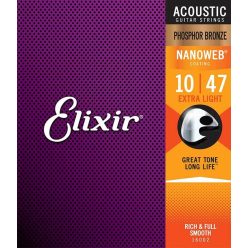   EL-16002 Elixir Nanoweb string set acoustic coated phosphor bronze, extra light, 010-014-023-030-039-047