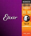 EL-16027 Elixir Nanoweb string set acoustic coated phosphor bronze, custom light, 011-015-022-032-042-052