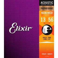   EL-16102 Elixir Nanoweb string set acoustic coated phosphor bronze, medium, 013-017-026-035-045-056