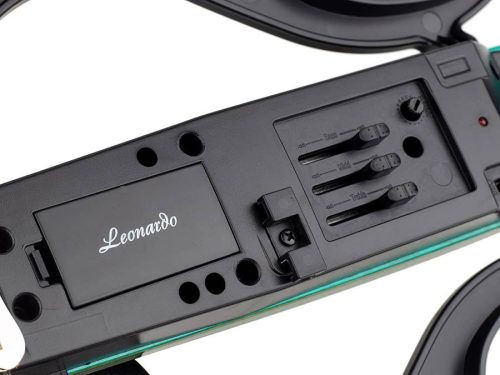 Leonardo EV-40-GN E-Geige – grünes Finish mit Blautönen, modernes Design, Vorverstärker, mit Bogen, Etui, Kopfhörer, Schulterstütze