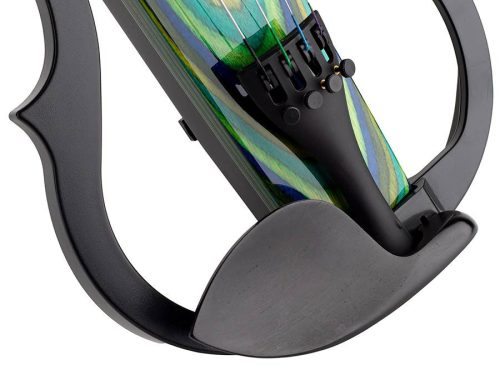 Leonardo EV-40-GN E-Geige – grünes Finish mit Blautönen, modernes Design, Vorverstärker, mit Bogen, Etui, Kopfhörer, Schulterstütze