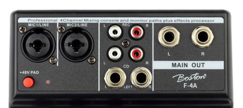Boston F-4A Mischpult – 2 Mono + 2 Stereo Eingänge, USB Player, Audio Interface, +48V Phantomspeisung, Delay Effekt