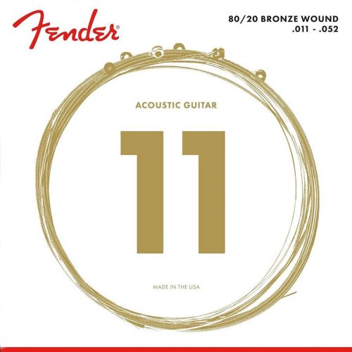 F-880CL Fender Dura-Tone Coated 80/20 string set acoustic, coated bronze, custom light, 011-015-023-032-042-052