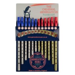   FL-SC-12 Generation  tinwhistle display card, with 12 tin whistles (6 x nickel, 6 x brass)