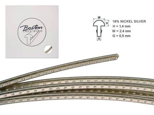 FW-1424058 Boston  fretwire, 5 m., 18% nickel silver, h=1,4 w=2,4 g=0,5mm, alternative for 6105, narrow jumbo