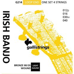   G-214 Galli  string set Irish tuning tenor banjo bronze wound, loop end, light gauge, 012p-016-030w-040