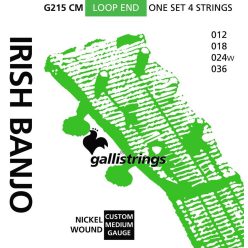   G-215-CM Galli  string set Irish tuning tenor banjo nickel wound, loop end, custom medium gauge, 012-018-024w-036