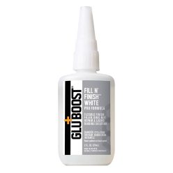   GBFNFWHT Gluboost  Fill n Finish white finisher cyanoacrylic glue, Pro formula, 2oz (59ml) bottle