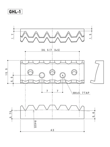 GHL-1B Gotoh  locking nut, 43mm width, 36.5mm string spacing, through neck type, black