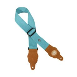   GST-100-JB Gaucho Grass Series guitar strap, hemp, with brown suede slips, jeans blue