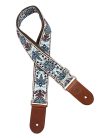 GST-1180-1 Gaucho Traditional Deluxe Series guitar strap, 2 jacquard weave, brown leather slips, brown garment leather backing, white/blue