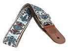 GST-1180-1 Gaucho Traditional Deluxe Series guitar strap, 2 jacquard weave, brown leather slips, brown garment leather backing, white/blue