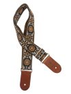 GST-1180-2 Gaucho Traditional Deluxe Series guitar strap, 2 jacquard weave, brown leather slips, brown garment leather backing, brown/gold