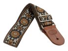 GST-1180-2 Gaucho Traditional Deluxe Series guitar strap, 2 jacquard weave, brown leather slips, brown garment leather backing, brown/gold