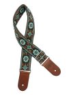 GST-1180-3 Gaucho Traditional Deluxe Series guitar strap, 2 jacquard weave, brown leather slips, brown garment leather backing, brown/blue