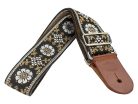 GST-1180-4 Gaucho Traditional Deluxe Series guitar strap, 2 jacquard weave, brown leather slips, brown garment leather backing, white/black