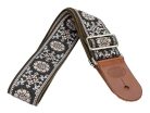 GST-1180-5 Gaucho Traditional Deluxe Series guitar strap, 2 jacquard weave, brown leather slips, brown garment leather backing, yellow/black