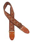 GST-1280-1 Gaucho Authentic Deluxe Series guitar strap, 2" jacquard weave, leather slips with pins, brass buckle, suede backing, br/or