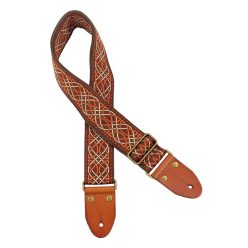   GST-1280-1 Gaucho Authentic Deluxe Series guitar strap, 2" jacquard weave, leather slips with pins, brass buckle, suede backing, br/or