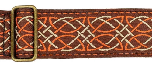 GST-1280-1 Gaucho Authentic Deluxe Series guitar strap, 2" jacquard weave, leather slips with pins, brass buckle, suede backing, br/or
